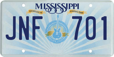 MS license plate JNF701