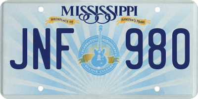 MS license plate JNF980