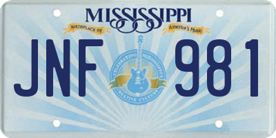 MS license plate JNF981
