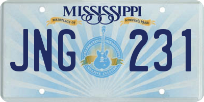 MS license plate JNG231