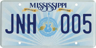 MS license plate JNH005
