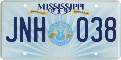 MS license plate JNH038