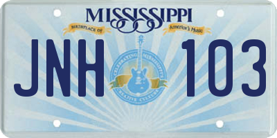 MS license plate JNH103