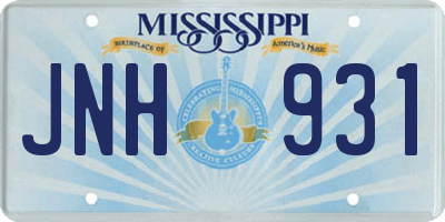MS license plate JNH931