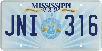 MS license plate JNI316