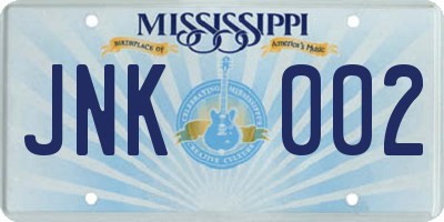 MS license plate JNK002