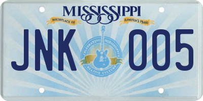 MS license plate JNK005