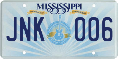 MS license plate JNK006