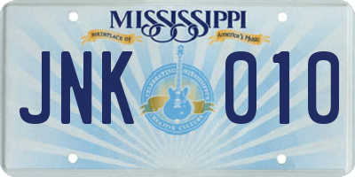 MS license plate JNK010