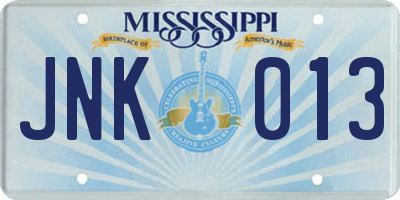 MS license plate JNK013