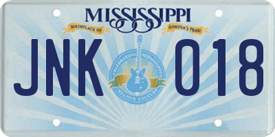 MS license plate JNK018