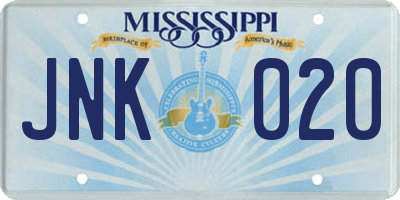 MS license plate JNK020