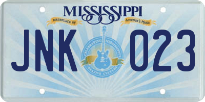 MS license plate JNK023