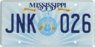 MS license plate JNK026