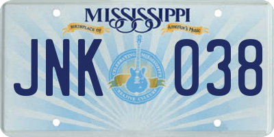 MS license plate JNK038