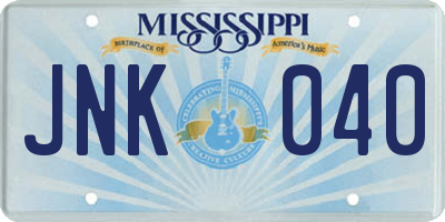 MS license plate JNK040