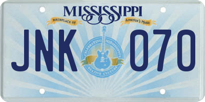 MS license plate JNK070