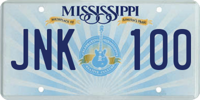 MS license plate JNK100