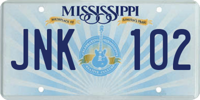 MS license plate JNK102