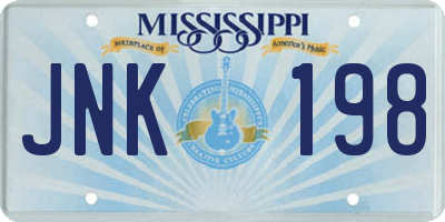 MS license plate JNK198