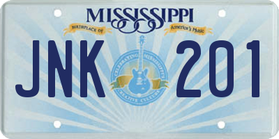 MS license plate JNK201