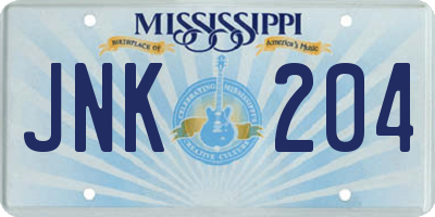 MS license plate JNK204