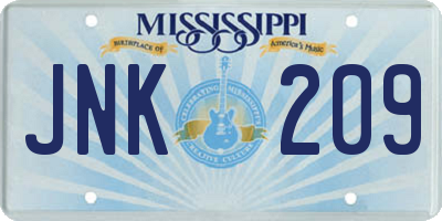 MS license plate JNK209