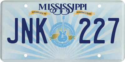 MS license plate JNK227