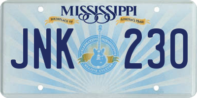 MS license plate JNK230