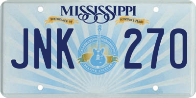 MS license plate JNK270