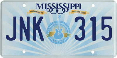 MS license plate JNK315