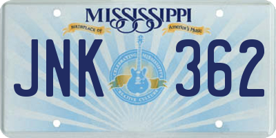 MS license plate JNK362