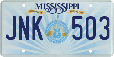 MS license plate JNK503