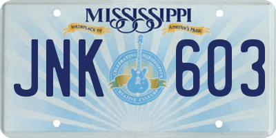 MS license plate JNK603