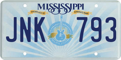 MS license plate JNK793