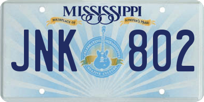 MS license plate JNK802
