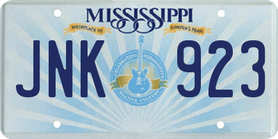 MS license plate JNK923