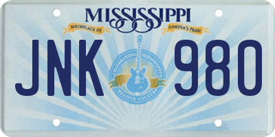 MS license plate JNK980