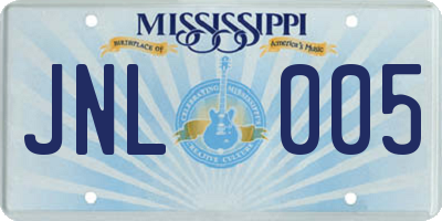MS license plate JNL005