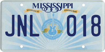 MS license plate JNL018