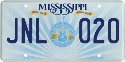 MS license plate JNL020