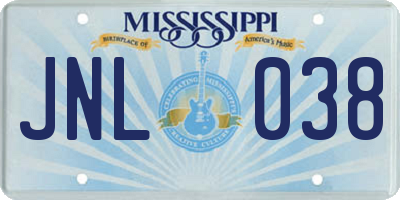 MS license plate JNL038
