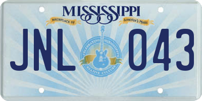 MS license plate JNL043