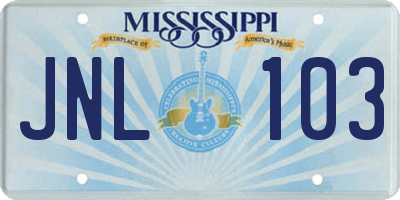 MS license plate JNL103