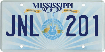 MS license plate JNL201