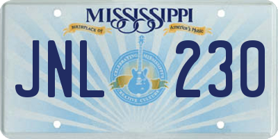 MS license plate JNL230
