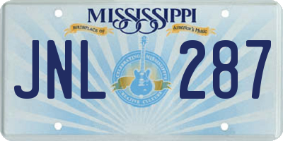 MS license plate JNL287