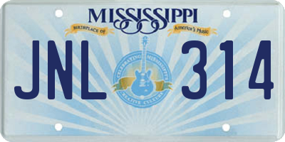 MS license plate JNL314