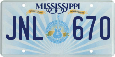 MS license plate JNL670