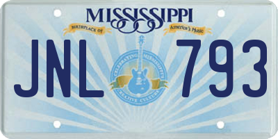MS license plate JNL793